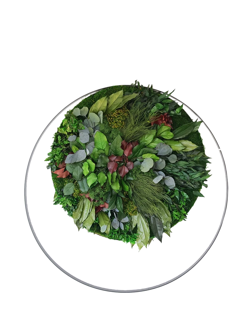 Circular green artificial plant wall decoration