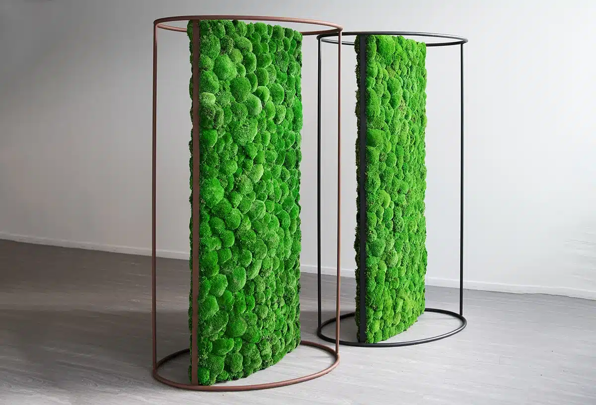 Modern vertical moss wall art with metal frame
