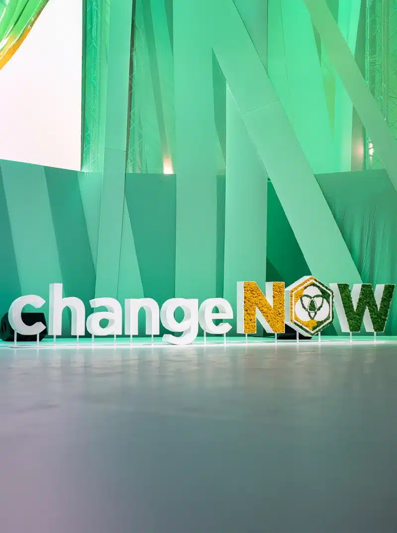 Green Change Now sign at event venue.